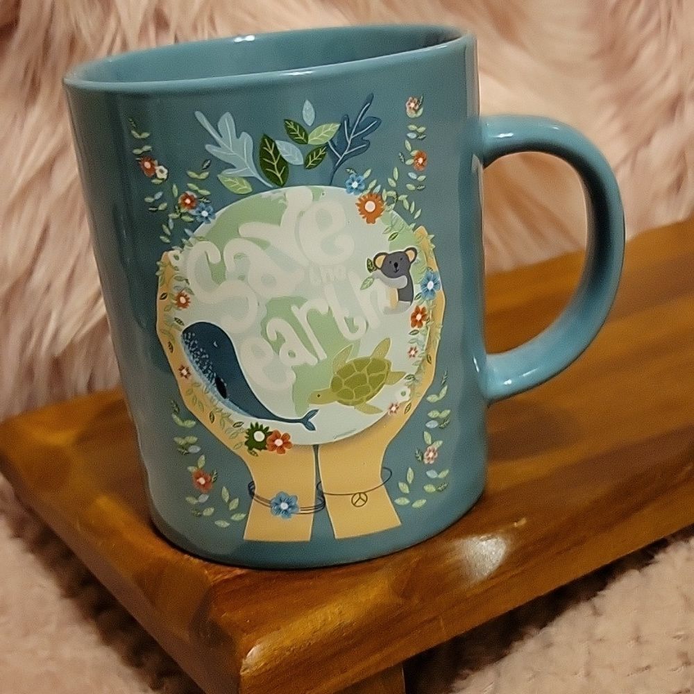"Save the Earth" mug  - blue with a cute message and animals!